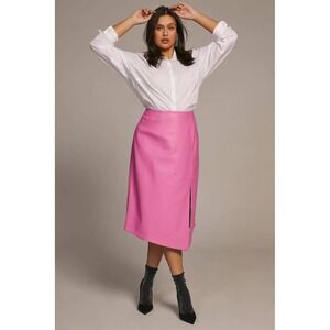 Maeve Anthropologie Faux Leather Midi Skirt Front Slit 4 Pink Women